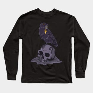 Gothic crow with ankh on skull - Goth Long Sleeve T-Shirt